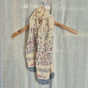 Silk Beige and Blue Patterned Scarf China